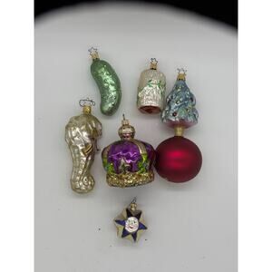 Vintage lot of 6 blown glass Christmas ornaments Radko and Old World Christmas